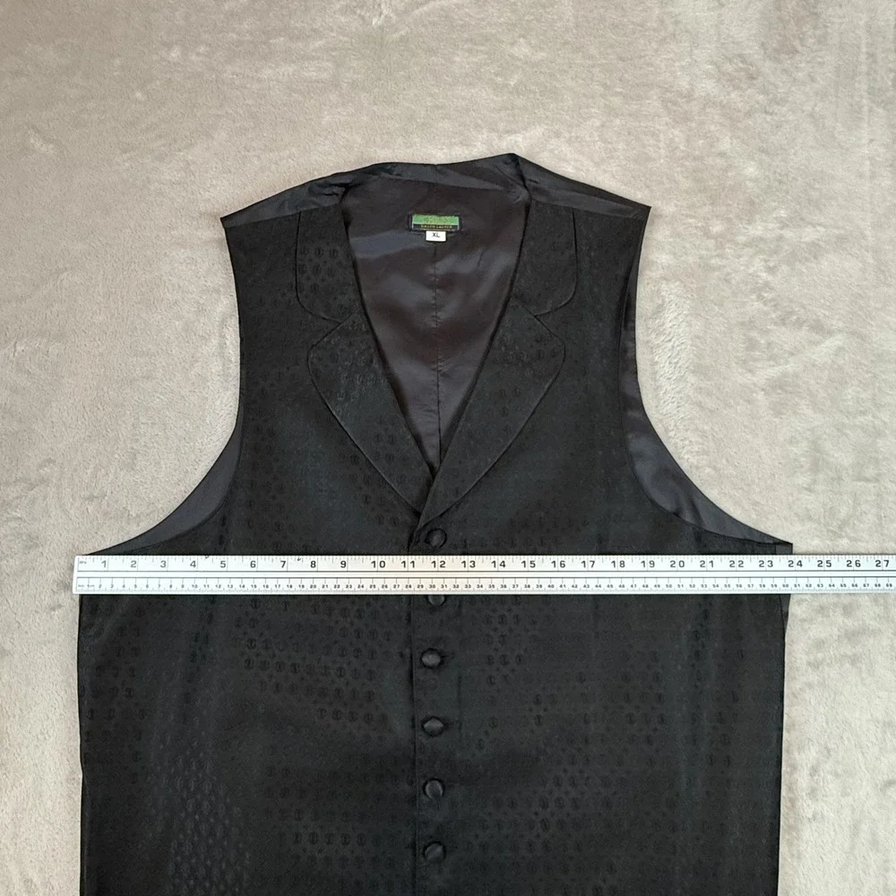 Vtg Chaps Ralph Lauren Vest Mens XL Black Tuxedo Formal Geometric Made USA 90s
